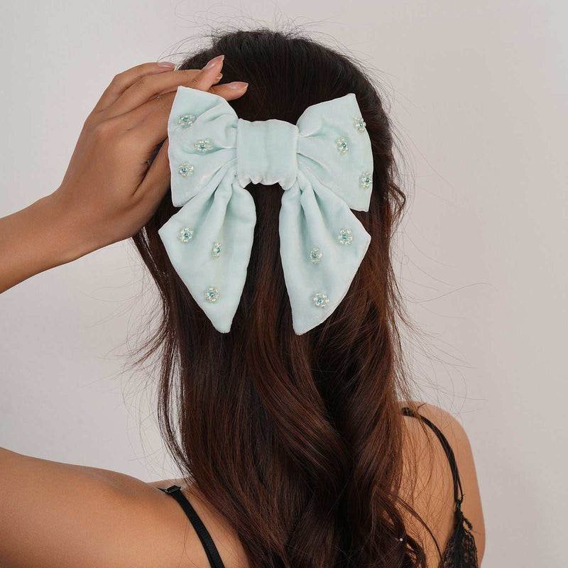 Short Silk Bow Barrette – Tiffany Blue